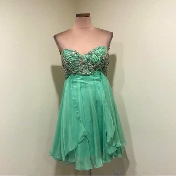 NWT Sherri Hill Prom Dress Size 2 Pastel Green Rhinestone Mini Style 3846 - Picture 2 of 9